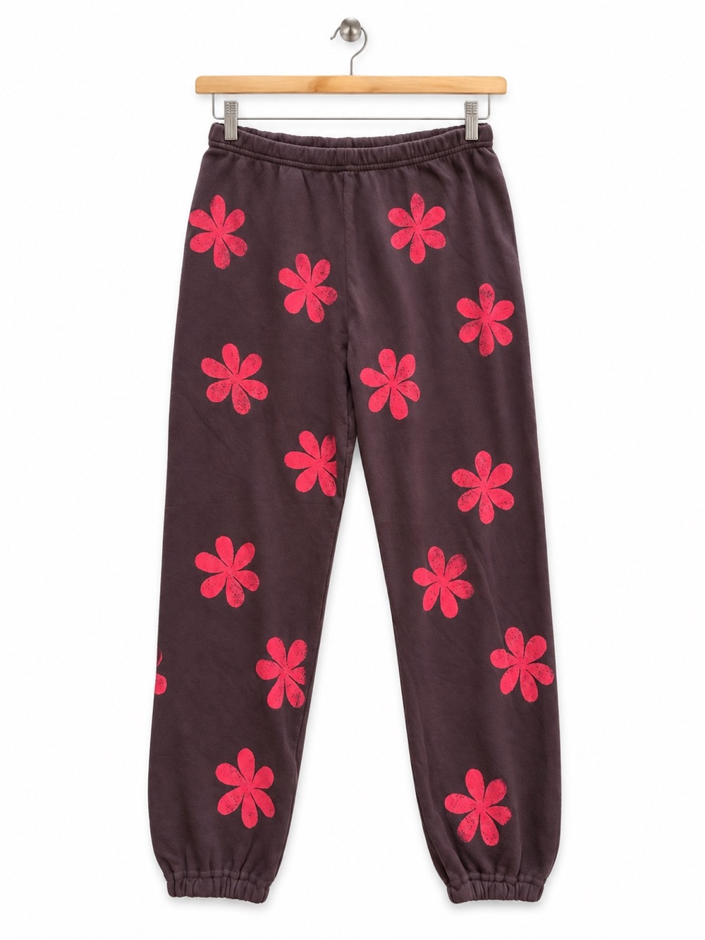 THE GREAT. Stadium Sweatpants Brown Red Floral Print 100% Cotton Size 1 / Small